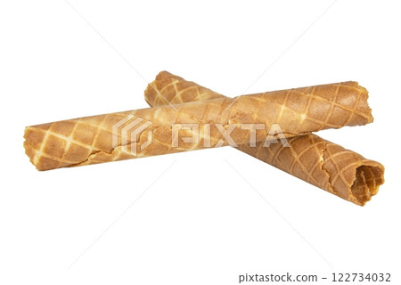 Wafer crispy stick tube isolated on the white background Wafer crispy stick tube isolated on the white background 122734032