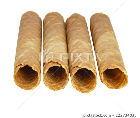 Wafer crispy stick tube isolated on the white background Wafer crispy stick tube isolated on the white background 122734033