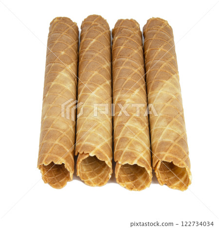Wafer crispy stick tube isolated on the white background Wafer crispy stick tube isolated on the white background 122734034