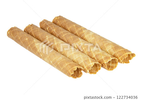 Wafer crispy stick tube isolated on the white background Wafer crispy stick tube isolated on the white background 122734036