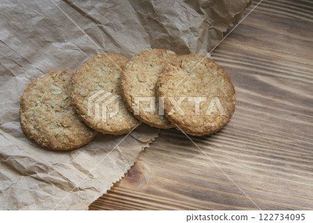 Classic cereal cookies on wooden home background bakery 122734095