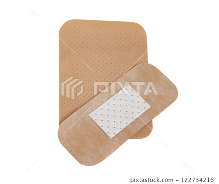 Brown elastic plaster sticky isolated on the white background 122734216