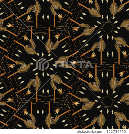 High class mystical background design. Arabesque ethnic texture. Geometric stripe ornament cover photo. Turkish fashion for floor tiles and carpet. Repeated pattern design for Moroccan textile print	 122734353