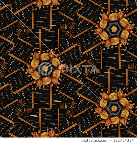 High class mystical background design. Arabesque ethnic texture. Geometric stripe ornament cover photo. Turkish fashion for floor tiles and carpet. Repeated pattern design for Moroccan textile print	 122734354