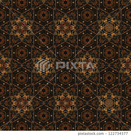 High class mystical background design. Arabesque ethnic texture. Geometric stripe ornament cover photo. Turkish fashion for floor tiles and carpet. Repeated pattern design for Moroccan textile print	 122734377