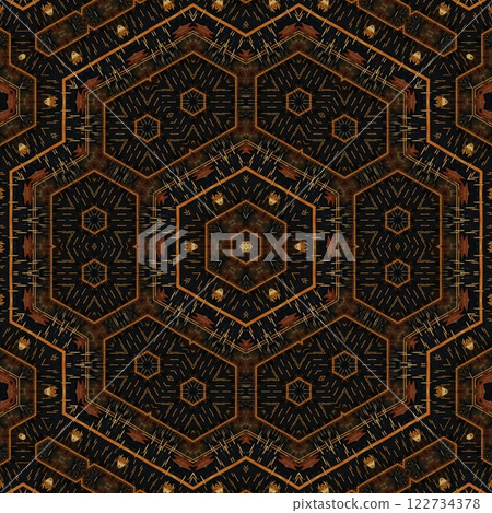 High class mystical background design. Arabesque ethnic texture. Geometric stripe ornament cover photo. Turkish fashion for floor tiles and carpet. Repeated pattern design for Moroccan textile print High class mystical background design. Arabesque ethnic texture. Geometric stripe ornament cover photo. Turkish fashion for floor tiles and carpet. Repeated pattern design for Moroccan textile print 122734378