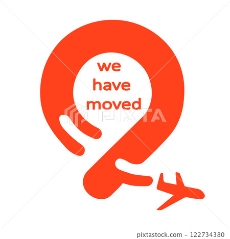 Bold announcement of relocation featuring a playful airplane design in vibrant colors 122734380