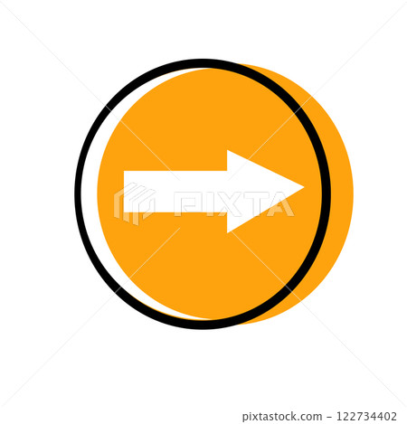 Directional arrow in orange circle guiding travelers toward their destination 122734402