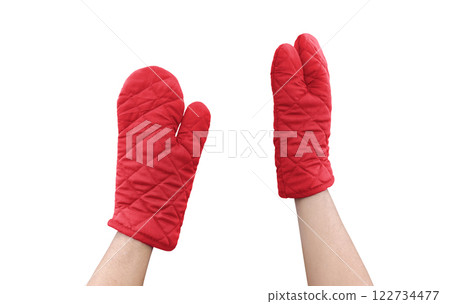Red heat resistant gloves, microwave gloves. Red heat resistant gloves, microwave gloves. 122734477