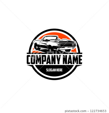 dusk vector illustration of 1968 ford mustang car isolated on white background view from behind. Very best for designing logos, badges, symbols and sticker designs. dusk vector illustration of 1968 ford mustang car isolated on white background view from behind. Very best for designing logos, badges, symbols and sticker designs. 122734653