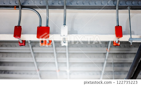 Electrical cable conduit with colorful junction box for electric wiring system on the ceiling 122735223