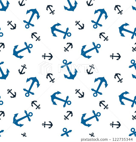 Seamless nautical pattern with blue and black anchors on white Background Seamless nautical pattern with blue and black anchors on white Background 122735344