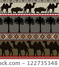 African ethnic fabric pattern features a rich dark brown tone, incorporating safari-inspired designs with elegant giraffe motifs. The pattern blends the ancient ethnic of the African ethnic with moder 122735348