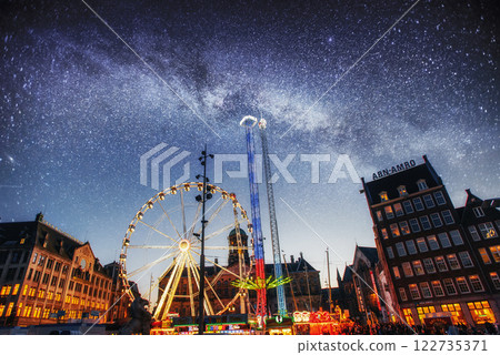 amusement park at the center of Amsterdam at night. 122735371