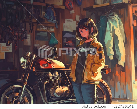 車庫裡微笑的女人和老式自行車 | 溫馨的氛圍和愛好空間 122736141