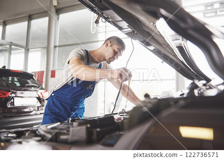 Auto mechanic working in garage. Repair service Auto mechanic working in garage. Repair service 122736571