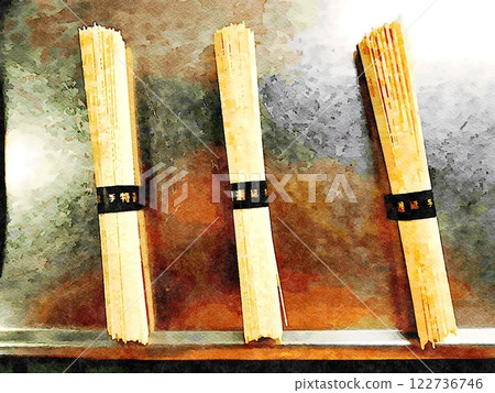 Three packets of raw noodles on the kitchen counter. Three packets of raw noodles on the kitchen counter. 122736746