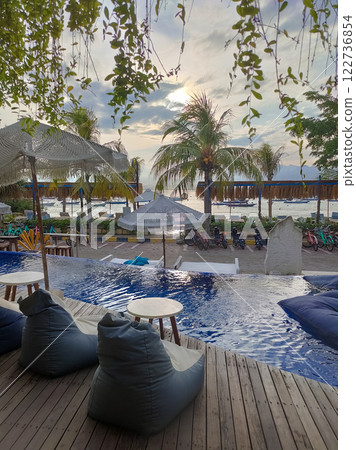 Gili Trawangan, Indonesia --abstract hotel and ocean view Gili Trawangan, Indonesia --abstract hotel and ocean view 122736854