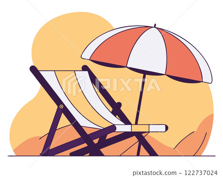 Lounge chair with beach umbrella. Summer time. Tropical resort. Vector illustration 122737024