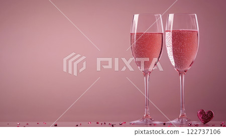 Two champagne glasses toasting with pink bubbly, romantic setting, perfect for celebrations 122737106