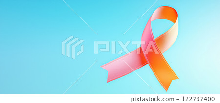single ribbon gently waving against clear sky, symbolizing health awareness and hope 122737400