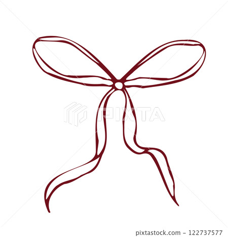 Hand drawn vector bow. Minimalist red outline linear trendy sketch style. illustration for fashion, packaging, digital prints, invitation, scrapbooking, logo Hand drawn vector bow. Minimalist red outline linear trendy sketch style. illustration for fashion, packaging, digital prints, invitation, scrapbooking, logo 122737577