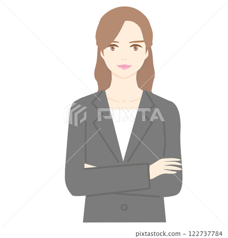 Illustration of a young woman in a suit smiling with her arms crossed Illustration of a young woman in a suit smiling with her arms crossed 122737784