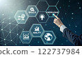 A futuristic and abstract image representing the concept of skills, knowledge, and ability. Use a hexagonal grid layout or a similar geometric pattern to represent interconnected concepts 122737984