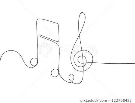 Musical notes in a continuous one-line drawing style with colorful shapes. Musical notes in a continuous one-line drawing style with colorful shapes. 122738422