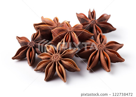 Star anise spice fruits and seeds isolated on white background Star anise spice fruits and seeds isolated on white background 122738472