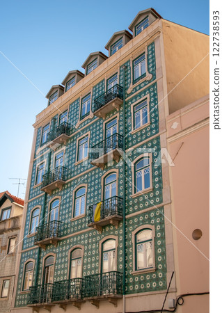 Detail of the facades of houses in Lisbon, Portugal 122738593