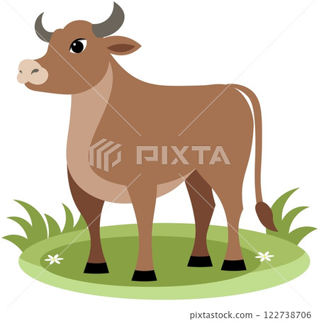 Farm Animals. Cute farm. An adult bull stands on green grass. Collection of farm animals. Baby flat vector illustration. Isolated Farm Animals. Cute farm. An adult bull stands on green grass. Collection of farm animals. Baby flat vector illustration. Isolated 122738706
