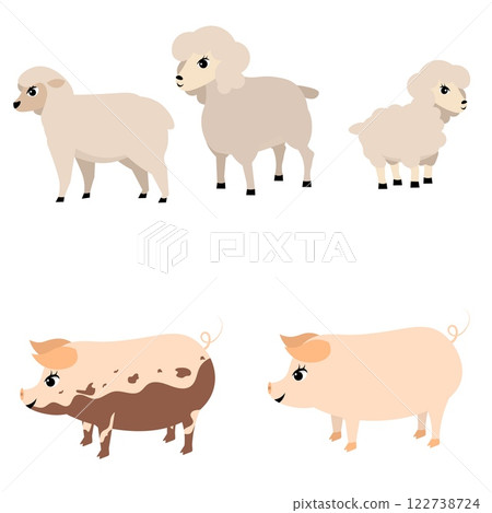 Farm Animals. Cute farm. Set of sheep and pig. Collection of farm animals. Baby flat vector illustration. Isolated 122738724
