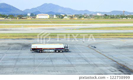 Ground Service fuel truck for Refueling an aircraft at aircraft bay. 122738999