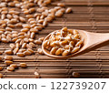 Organic Wheat Sprouts in a Rustic Wooden Spoon: Showcasing Fresh, Natural Food for a Healthy Lifestyle 122739207