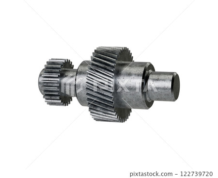 gear on metal shaft of automotive vehicle isolated on white background gear on metal shaft of automotive vehicle isolated on white background 122739720
