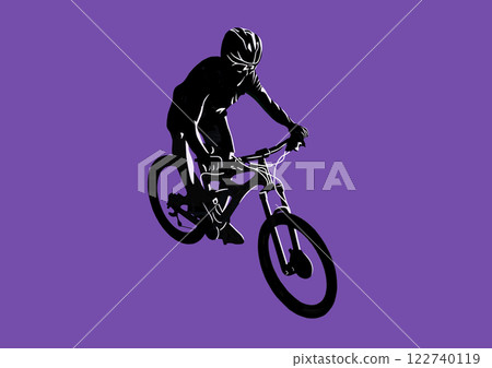 Silhouette of a downhill mountain biker Silhouette of a downhill mountain biker 122740119