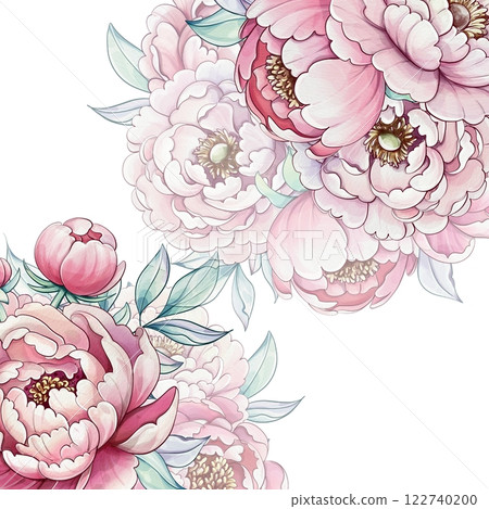 Soft hues of pink and white capture the elegance of peonies, creating a tranquil and serene floral composition that enchants the viewer template, background Soft hues of pink and white capture the elegance of peonies, creating a tranquil and serene floral composition that enchants the viewer template, background 122740200