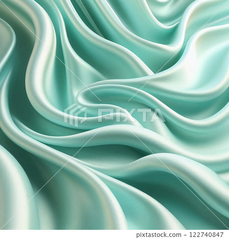 A piece of fabric with a smooth, silky texture in smooth, undulating folds and curves, mint in colour, enhancing the feeling of softness and luxury. A piece of fabric with a smooth, silky texture in smooth, undulating folds and curves, mint in colour, enhancing the feeling of softness and luxury. 122740847