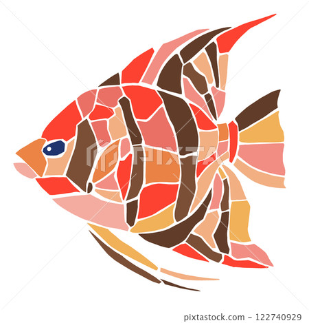 Mosaic-style cut-out illustration of ornamental fish angelfish, seamless Mosaic-style cut-out illustration of ornamental fish angelfish, seamless 122740929