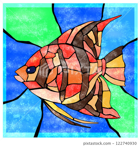 Ornamental fish angelfish tile cutout illustration with background Ornamental fish angelfish tile cutout illustration with background 122740930