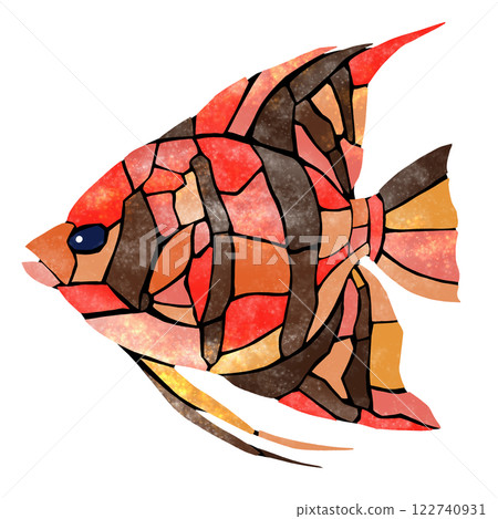 A tile-style cut-out illustration of an ornamental fish, angelfish A tile-style cut-out illustration of an ornamental fish, angelfish 122740931
