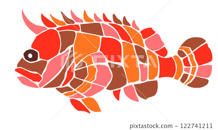 危險魚類、蝎子魚的馬賽克式剪紙插圖，無接縫 122741211