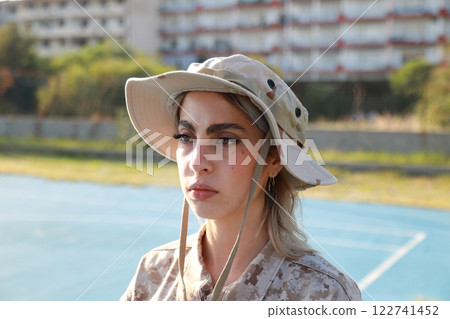 Woman Soldier Maintains Discipline Outdoor 122741452