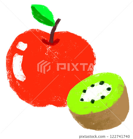 Crayon-touch illustrations of apples and kiwis 122741740