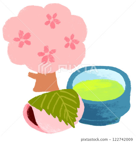 Crayon touch illustration Sakuramochi set 122742009