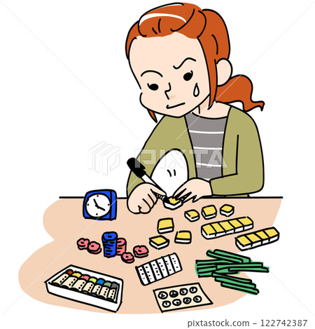 一位母親在孩子數學作業上寫下他的名字 122742387