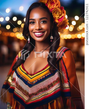 身著墨西哥服裝的年輕女子 122742911