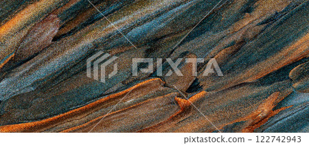 Vibrant Abstract Texture with Blue, Golden and Brown Streaks Blending in Shimmering Pattern Vibrant Abstract Texture with Blue, Golden and Brown Streaks Blending in Shimmering Pattern 122742943