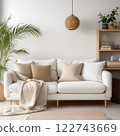 Stylish living room with potted plants and a white sofa 122743669
